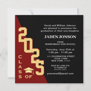 Modern Class of 2025 Red Black Graduation Party Invitation
