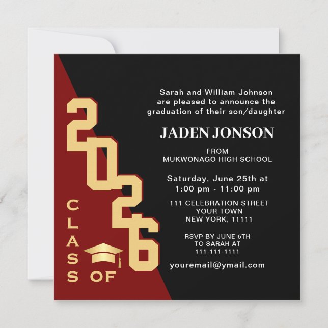 Modern Class of 2025 Red Black Graduation Party Invitation (Front)