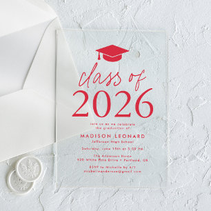 Modern Class of 2025 Red Graduation Party Acrylic Invitations