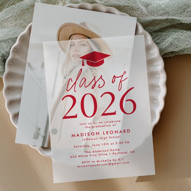 Modern Class of 2025 Red Graduation Party Vellum Invitations (Creator Uploaded)