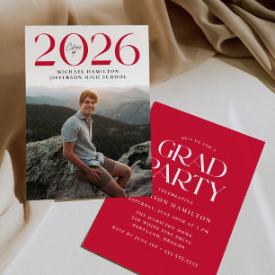Modern Class of 2025 Red Photo Graduation Party Invitation