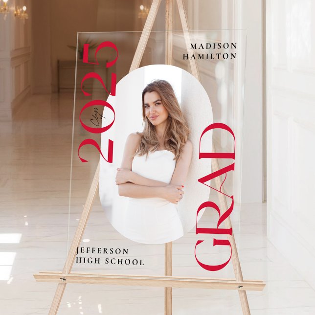 Modern Class of 2025 Red Photo Graduation Welcome Acrylic Sign (Creator Uploaded)