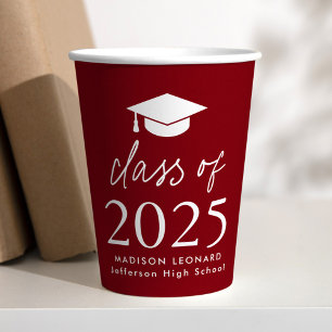 Modern Class of 2025 Script Burgundy Graduation Paper Cups