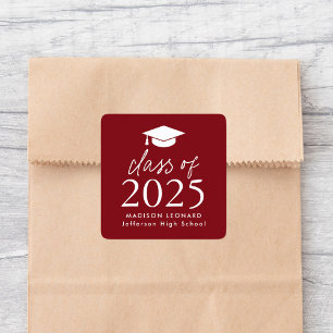 Modern Class of 2025 Script Burgundy Graduation Square Sticker