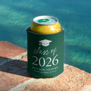 Modern Class of 2025 Script Green Graduation Can Cooler