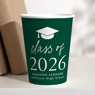 Modern Class of 2025 Script Green Graduation Paper Cups