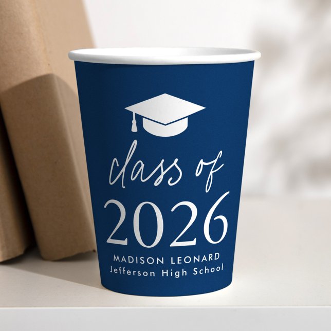 Modern Class of 2025 Script Navy Graduation Paper Cups (Creator Uploaded)