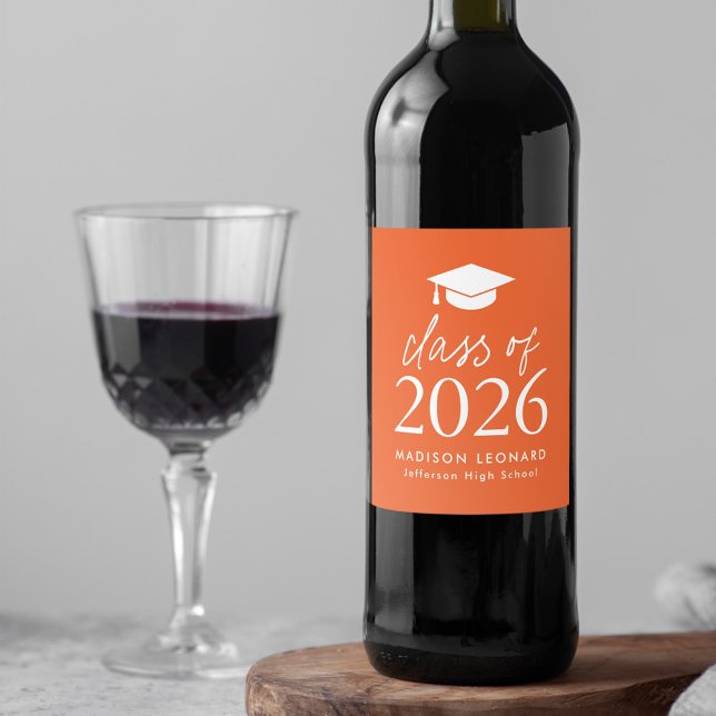 Modern Class of 2025 Script Orange Graduation Wine Label (Creator Uploaded)