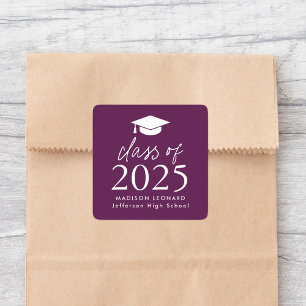 Modern Class of 2025 Script Purple Graduation Square Sticker