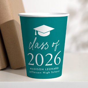 Modern Class of 2025 Script Teal Graduation Paper Cups