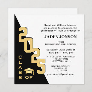Modern Class of 2025 White Black Graduation Party Invitation