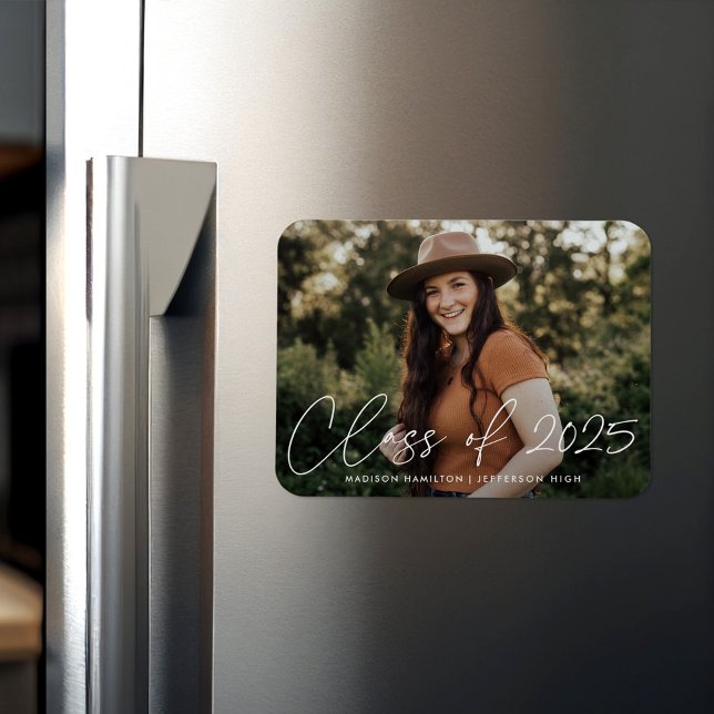 Modern Class of 2025 White Script Graduation Magnet (Creator Uploaded)