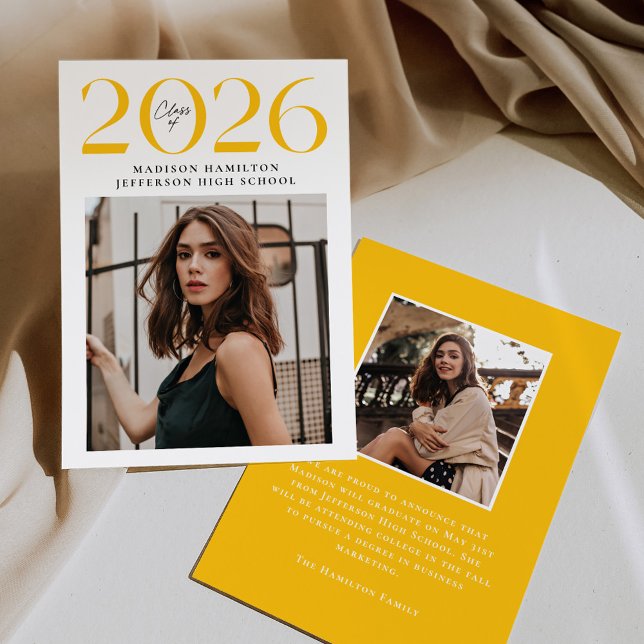 Modern Class of 2025 Yellow 2 Photo Graduation Announcement (Creator Uploaded)