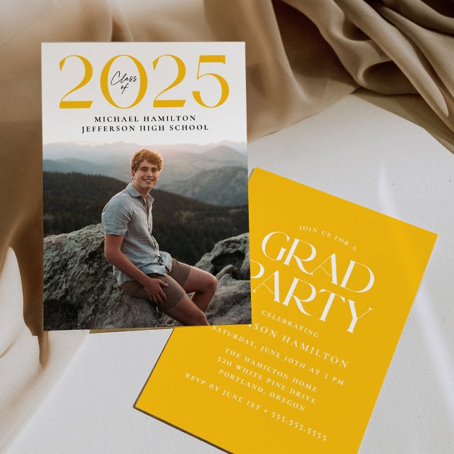 Modern Class of 2025 Yellow Photo Graduation Party Invitation (Creator Uploaded)