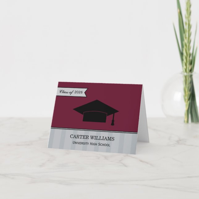 Modern Class of 2026 Burgundy Custom Graduation Thank You Card (Front)