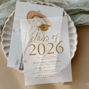 Modern Class of 2026 Gold Graduation Party Vellum Invitations