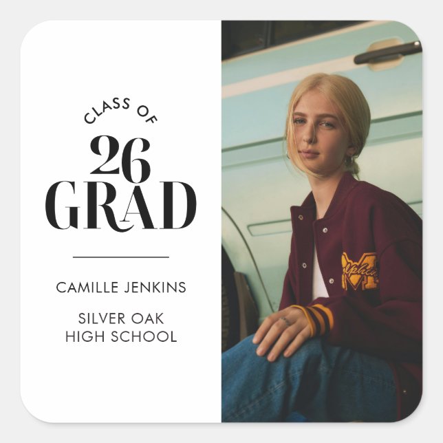 Modern Class of 2026 Graduation Square Sticker (Front)