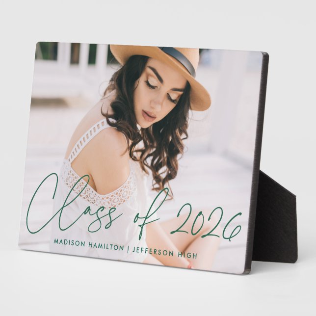 Modern Class of 2026 Green Script Graduation Photo Plaque (Side)
