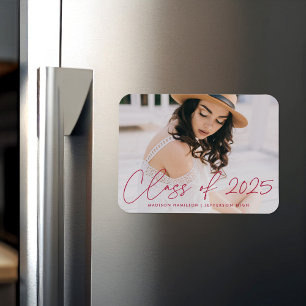 Modern Class of 2026 Magenta Script Graduation Magnet