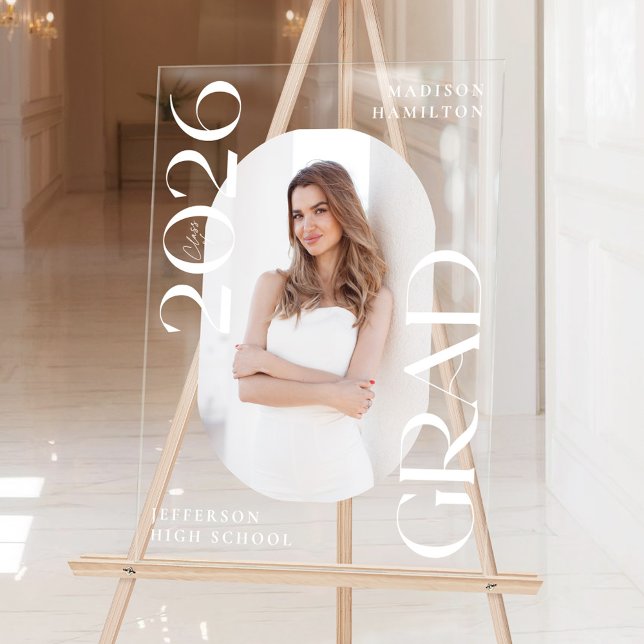 Modern Class of 2026 Photo Graduation Welcome Acrylic Sign (Creator Uploaded)