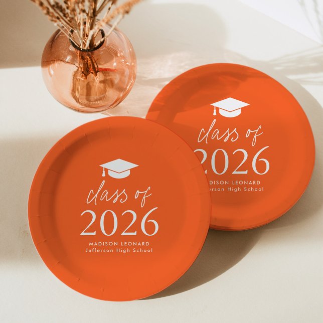 Modern Class of 2026 Script Orange Graduation Paper Plate (Creator Uploaded)