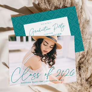 Modern Class of 2026 Teal Script Graduation Party Invitation