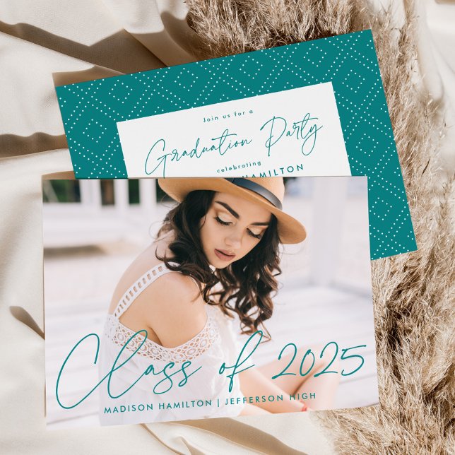 Modern Class of 2026 Teal Script Graduation Party Invitation (Creator Uploaded)