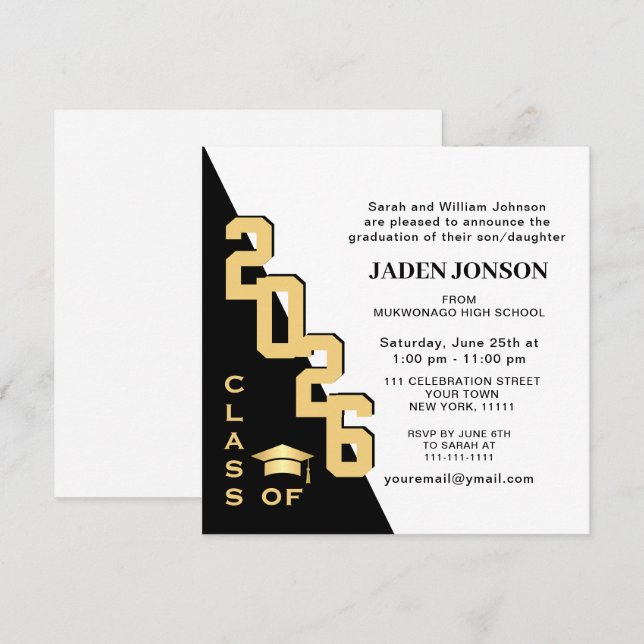 Modern Class of 2026 White Black Graduation Party Invitation (Front/Back)
