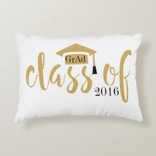 Modern Class Of 20XX Black & Gold Glitter Design Decorative Cushion