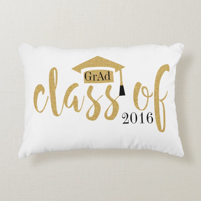 Modern Class Of 20XX Black & Gold Glitter Design Decorative Cushion (Front)