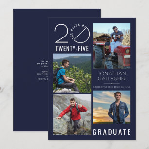 Modern Class of 20XX Typography Four Photos Navy Announcement
