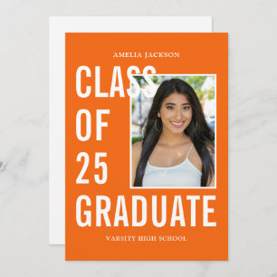 Modern Class Of 25 Orange Graduation Party Invitation