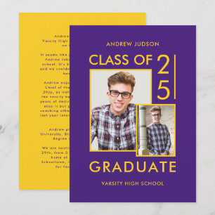 Modern Class Of 25 Purple 2 Photos Open House Invitation