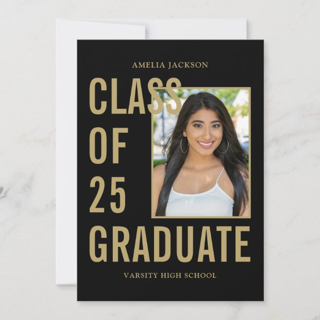 Modern Class Of 26 Black & Gold Graduation Party Invitation (Front)