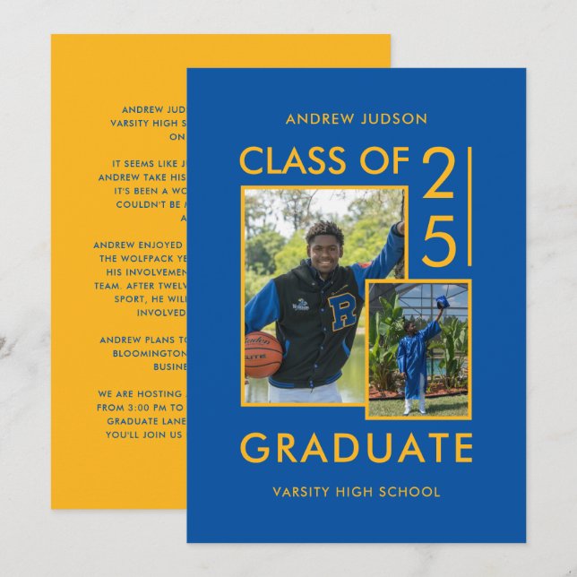 Modern Class Of 26 Blue 2 Photos Open House Invitation (Front/Back)