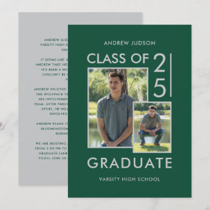 Modern Class Of 26 Green Silver 2 Photo Open House Invitation