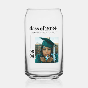 Modern Class of Name Grad Gift  Can Glass