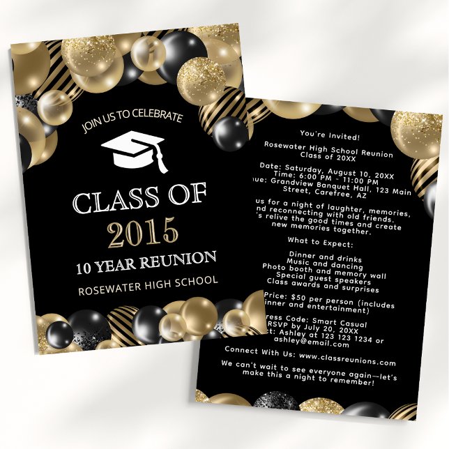 Modern Class Reunion Black Gold Invitation (Creator Uploaded)