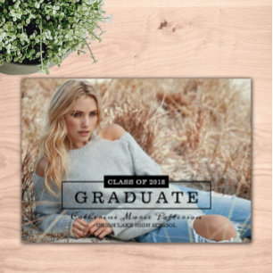 Modern Class Typography Photo Graduation Black Invitation