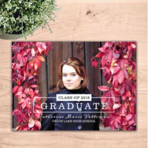 Modern Class Typography Photo Graduation White Invitation
