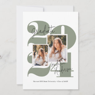 Modern Class Year 5 Photo Sage Green Graduation Announcement