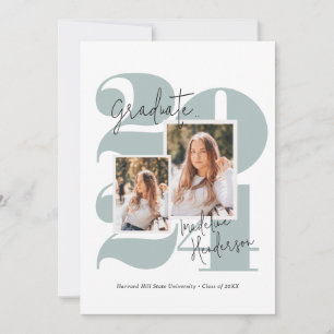 Modern Class Year 5 Photo Sea Glass Graduation Announcement