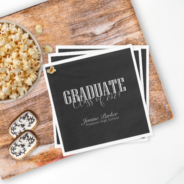Modern Class Year Classic Black Graduation Party Napkin (Creator Uploaded)