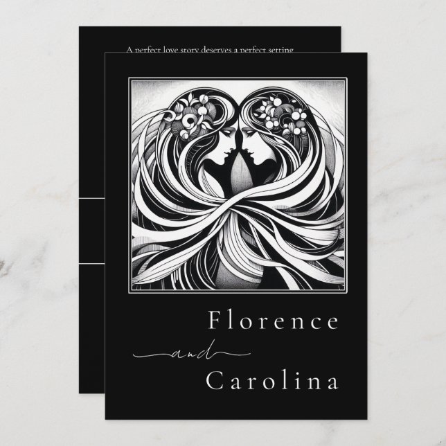 Modern Classic Art Deco Black & White Wedding  Invitation (Front/Back)