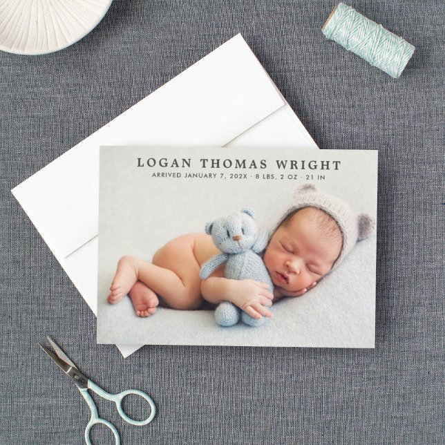 Modern Classic Baby Boy Photo Collage Birth Announcement (Creator Uploaded)