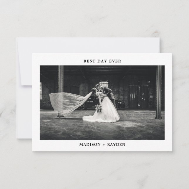 Modern Classic Best Day Ever Photo Wedding Thank You Card (Front)
