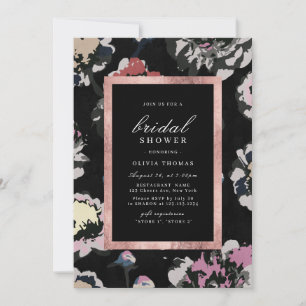 Modern classic black abstract floral Bridal Shower Invitation