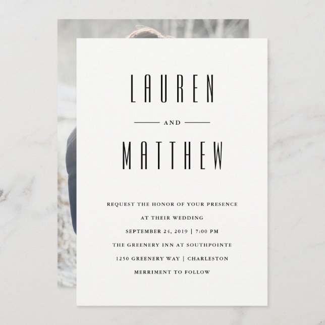 Modern Classic | Black and White Photo Wedding Invitation (Front/Back)