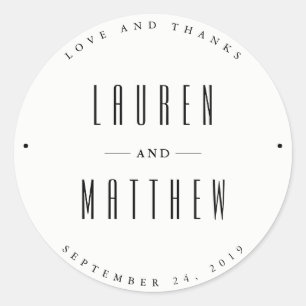 Modern Classic   Black and White Wedding Round Sticker