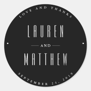 Modern Classic   Black and White Wedding Round Sticker